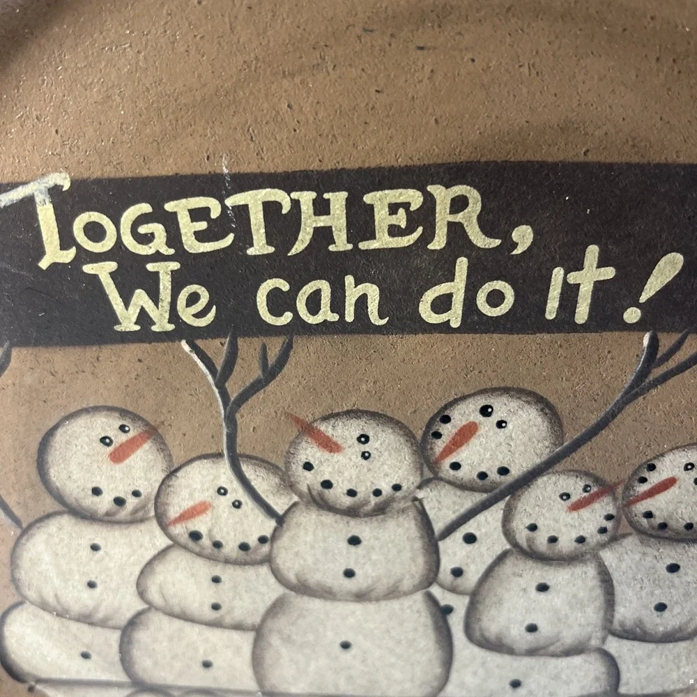Folk‎ Art Primitive Family Snowman Wooden Plate together we can do it